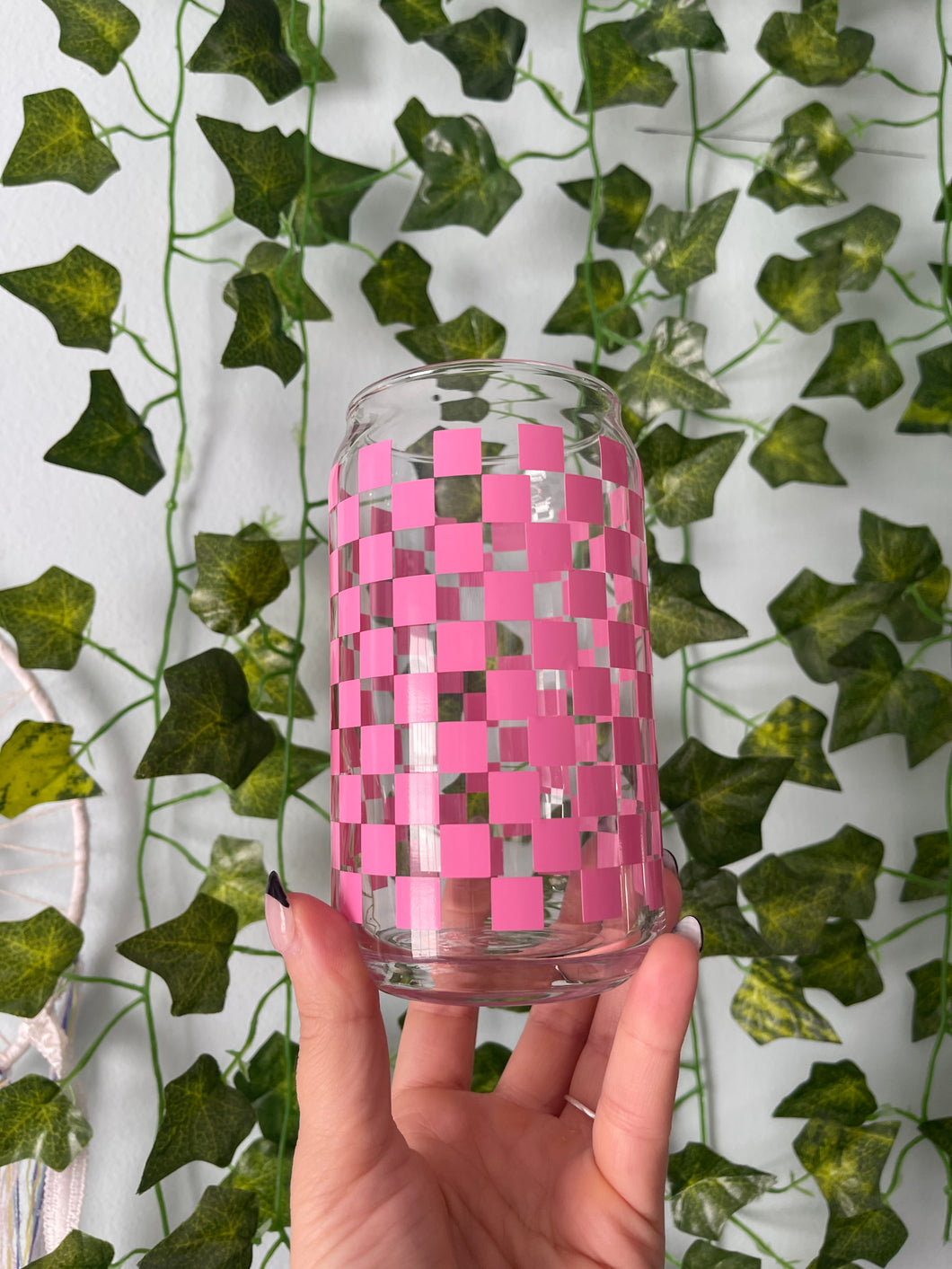 Pink Checkered Coffee Cup
